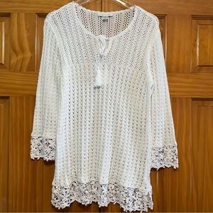 Christopher & Banks White Open-weave Tunic Sweater Size Medium NWT